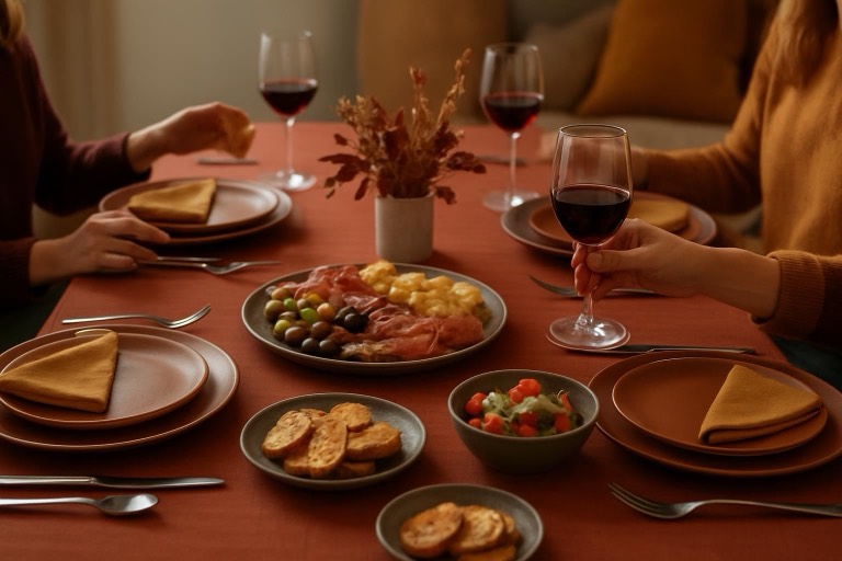 Mesa posta: Petiscos e vinho