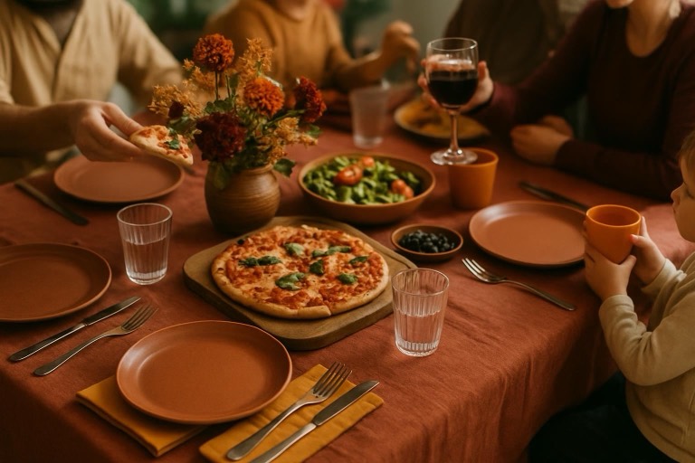 Mesa posta: Noite da pizza
